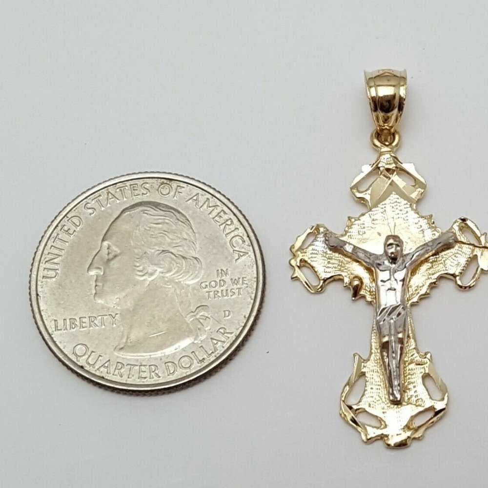 Beautiful 14k Solid Multi Tone Two Tone Jesus On … - image 8